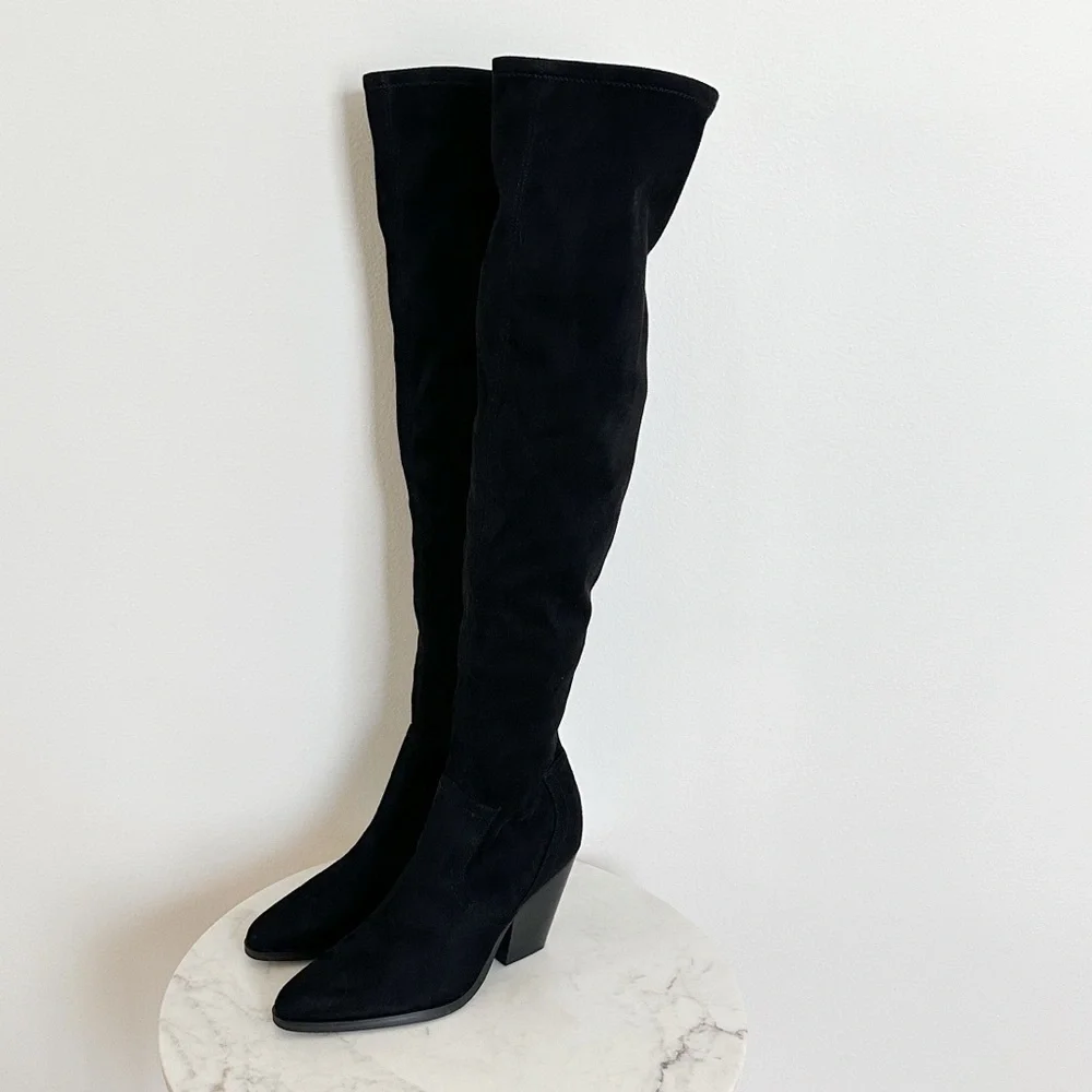 NEW Marc Fisher LTD Gwyneth Over the Knee Tall Faux Suede Heel Boots Black 8.5